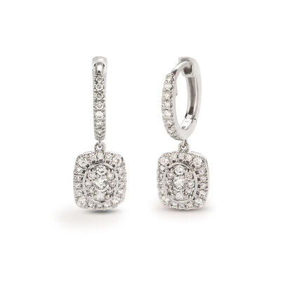 Diamond 5/8ctw. Oval Cluster Halo Stud Earrings in 10k White Gold